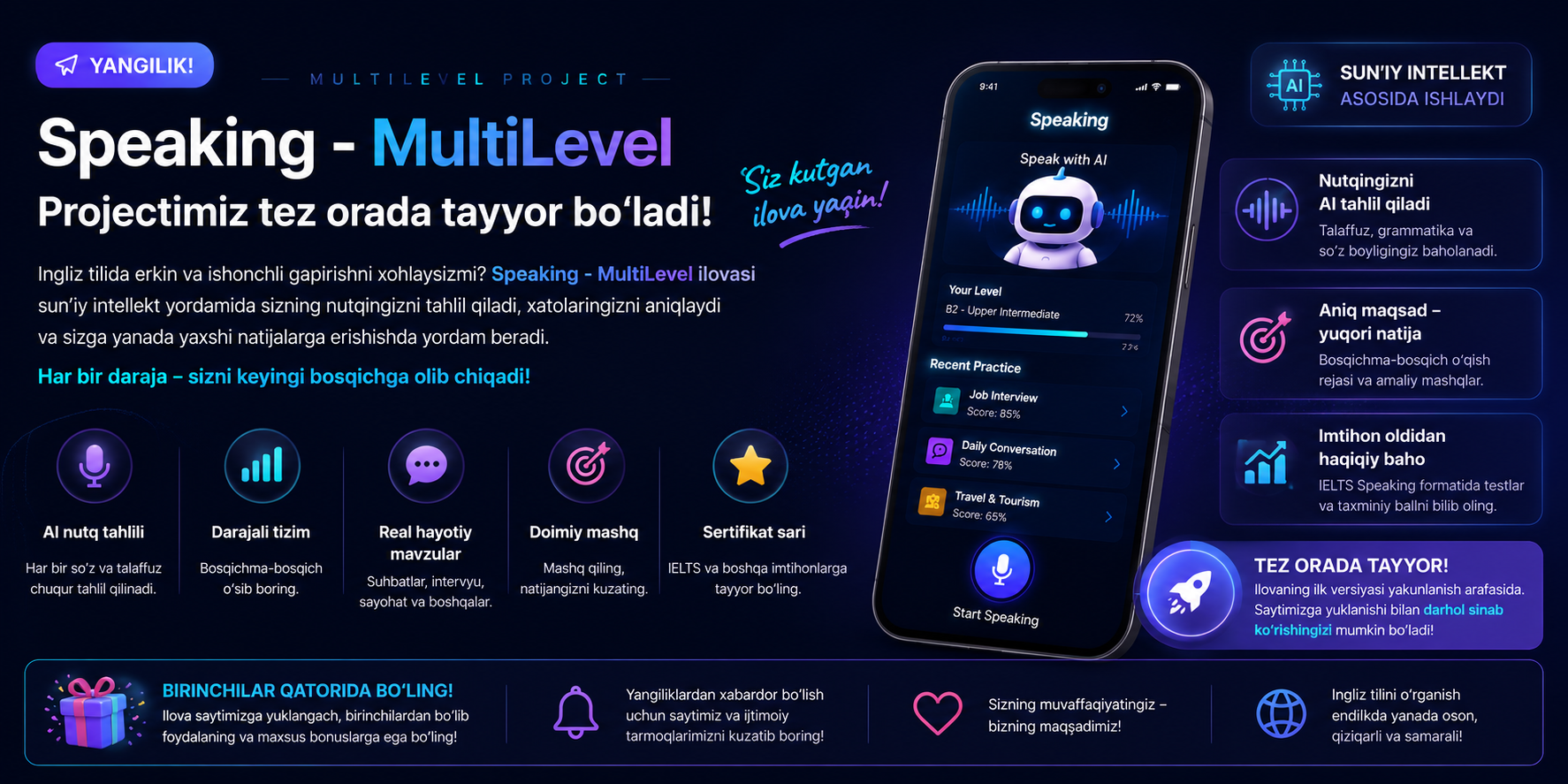 Speaking - MultiLevel loyihasi tez orada ishga tushadi!